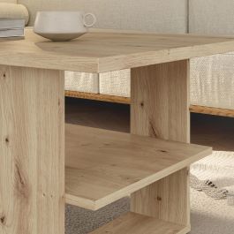 Mesa de Centro Rectangular de Roble Artesano con 2 Estantes - 110 x 60 x 45 cm