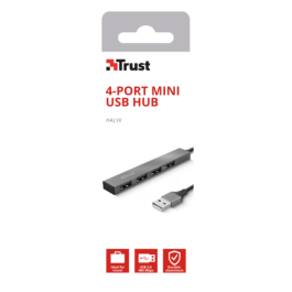 Hub USB Trust 23786 USB x 4 Gris Plateado Aluminio 3600 W