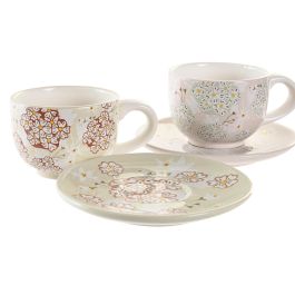 DKD Home Decor Juego Tazas Café Tradicional Colección Ivy&daisy 2022 Verde Beige 180 ml Apto Microondas y Lavavajillas Set de 6