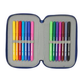 Safta Plumier Doble con Contenido 29 Piezas FC Barcelona Navy Blue - Estuche Escolar 12.5x19.5x4cm para Niños +3 Años