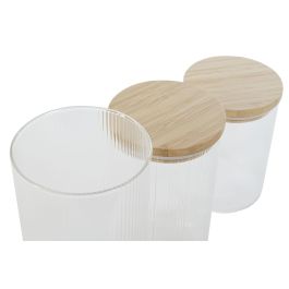 DKD Home Decor Bote Transparente Natural Set de 3 Piezas Borosilicato Bambú Vidrio 10 x 22.3 x 10 cm