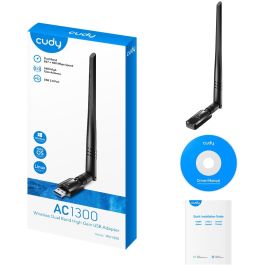 Cudy Adaptador Wi-Fi USB 3.0 AC1300 High Gain WU1400 Doble Banda Velocidad 867Mbps Antena Externa 5dBi Negro
