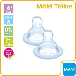 Tetina anatómica MAM - Flujo X rápido y líquido espeso - Silicona - Juego de 2 - Transparente