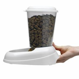 Ferplast Zenith 3L Dispensador de Alimentos Plástico Blanco para Perros y Gatos, 3 Litros, Depósito Transparente, Antideslizante 29.2x20.2x28.8cm