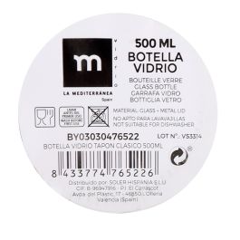 La Mediterranea Botella de Vidrio con Tapon Clásico 500 ml - 7.4 cm x 22.6 cm x 7.3 cm (24 Unidades) La Mediterranea Botella de Vidrio con Tapon Clásico 500 ml - 7.4 cm x 22.6 cm x 7.3 cm (24 Unidades)