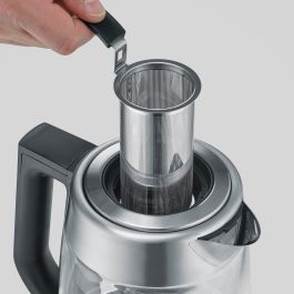 Severin WK 3480 Hervidor de Agua y Té Deluxe 1.7L 3000W, Vidrio/Acero Inoxidable, Blanco, Termostato, Mantener Caliente