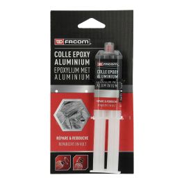 Facom Adhesivo Epoxi Bicomponente con Partículas de Aluminio - Fuerte y Duradero para Metal, Plástico, Hormigón y Madera - Jeringa 28g