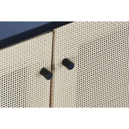 DKD Home Decor Mueble TV Balines Negro Natural 160x65x38 cm Abeto Ratan