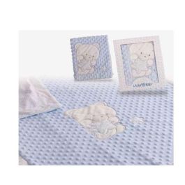 Creaciones Llopis Manta Doble Oso Bordado Azul 100x75 cm con Cajita de Regalo