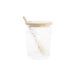 DKD Home Decor Azucarero Basicos Set de 3 piezas 300ml de Cristal y Bambú Transparente y Natural 10x28x13.5 cm