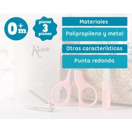 KioKids Estuche de Manicura para Bebé +3 Meses Rosa, Set con Tijeras Punta Redonda, Cortaúñas y Lima Portátil