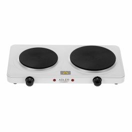 Adler Cocina Eléctrica 2 Fuegos 2500W Blanca 46 x 26,5 x 7 cm con 5 Niveles de Calor Placas ø185, ø155 mm Carcasa Acero Potente Eficiente