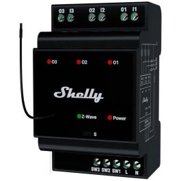 Shelly Relé Inteligente PRO 3 de 3 Canales Z-Wave para Carril DIN, 48A (3x16A), 3 Fases, Negro
