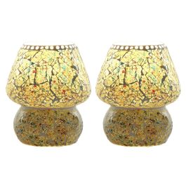 DKD Home Decor Lámpara de Sobremesa Indio Cristal Craquelado Verde Menta Azul Celeste E14 25W 13x17x13 cm (Pack 2 Unidades)