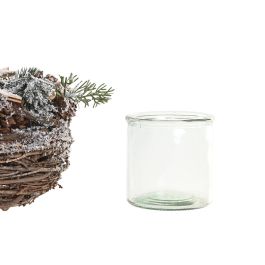 DKD Home Decor Portavela Navidad Tradicional Rojo Natural Ratán y Cristal 24 x 14 x 24 cm