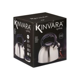 Kinvara Tetera Acero Inoxidable 2,5L con Asa de Plástico, Plata y Negro, 23x20.5x19cm (Set de 6)