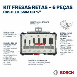 Bosch Professional 2607017465 - Juego de 6 Fresas Rectas de Fresa, Ø12/16/20 mm, Vástago de 6 mm