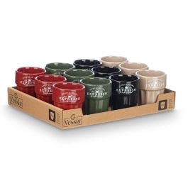 Vessia Vaso Expresso Loza 80 ml Colores Surtidos (Rojo, Crema, Negro, Verde) Apto Lavavajillas y Microondas 6x7x6 cm (Set de 36)
