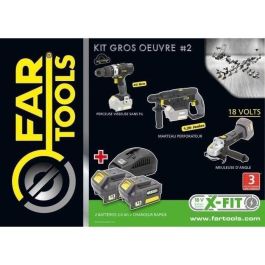 PACK X-FIT 'BIG WORK' 3 máquinas 18V + 2 baterías 18V 3.0Ah: Taladro / destornillador + Martillo perforador + Amoladora angular PACK X-FIT 'BIG WORK' 3 máquinas 18V + 2 baterías 18V 3.0Ah: Taladro / destornillador + Martillo perforador + Amoladora angular