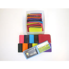 Portatarjetas de credito PVC base opaca, capacidad 10 tarjetas, expositor 30 unidades, colores surtidos