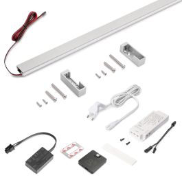 Emuca Kit de barra para armario Luxe, tira LED 4,5x8 Neonlynx V, sensor de movimiento RF Smart y convertidor Smart (24V DC), longitud 900mm, Luz blanca cálida 2.700K, Plástico y Aluminio, Anodizado mate Precio: 51.89000058. SKU: B1FHTBCJ69