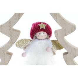 DKD Home Decor Figura Navidad Fantasía Hada para Árbol MDF Poliéster Burdeos Blanco Dorado 2,5x18x16 cm (6 Unidades)