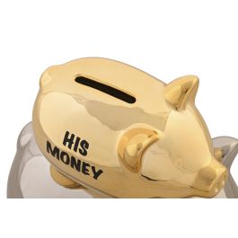 DKD Home Decor Hucha Cerdo Plateado Dorado 12 x 18.5 x 17 cm