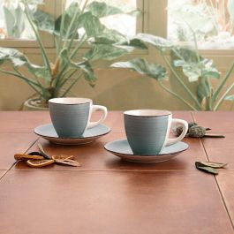 Quid Set de 2 Tazas con Platillo Vita Morning 22 cL de Cerámica Azul. Juego de 4 piezas, pintado a mano, apto lavavajillas y microondas.