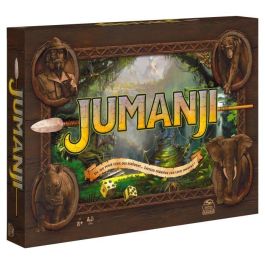 Spin Master JUMANJI: Juego de Mesa Clásico de Aventura Retro - Cruza la Jungla. Incluye Tablero, 100 Cartas de Desafío, Dados y Reloj de Arena.