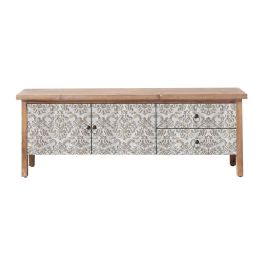 DKD Home Decor Mueble TV Árabe de Abeto y MDF Natural Blanco, 140x40x50 cm, con 2 Cajones y 2 Puertas