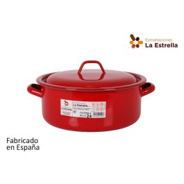 Cacerola Esmaltada con Tapa 24 cm Rojo - La Estrella (6 Unidades)