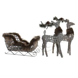 DKD Home Decor Reno Navidad Alpina LED Mimbre Blanco Marron 30x30x58 cm Set de 3