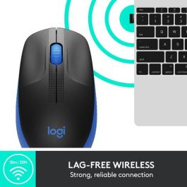 Logitech M190 Ratón Inalámbrico de Tamaño Completo Ergonómico para Manos Grandes, RF, 18 Meses de Batería, Azul