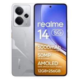 Realme 14 Smartphone 6.67" AMOLED 120Hz Snapdragon 6 Gen 4 12GB RAM 256GB 50MP Cámara 6000mAh Plata 631011005626 Realme 14 Smartphone 6.67" AMOLED 120Hz Snapdragon 6 Gen 4 12GB RAM 256GB 50MP Cámara 6000mAh Plata 631011005626