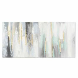 DKD Home Decor Cuadro Moderno Abstracto Lienzo MDF Azul Verde Blanco Dorado 80x80 cm Pack 2 Unidades