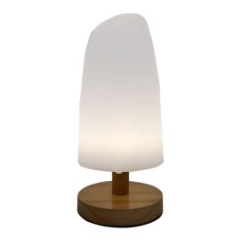 DKD Home Decor Lámpara Sobremesa LED Blanco Natural PE y Madera con Plafón PVC, 27cm Alto, 5W, 220V, IP20, 1 Bombilla