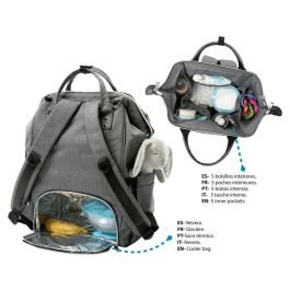 KioKids Bolso Mochila de Maternidad Gris, Amplia Capacidad, Organizador Multifuncional, Con Cambiador, Ideal para Paseos con Bebé
