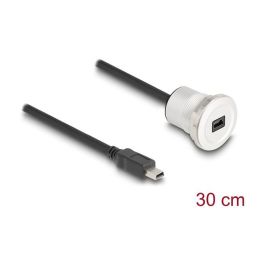 DeLOCK 88186 Cable USB 2.0 Mini-B Macho a Hembra, Aluminio, 30cm, Negro y Plata