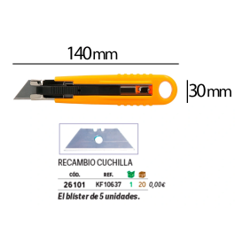 Q-connect XD-123 Cutter de Seguridad Retráctil con Asa para Colgar, Cuchilla Ancha 18 mm, Plástico Resistente, Amarillo, 1 Unidad