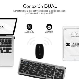 SUBBLIM Teclado con Ratón Bluetooth + 2.4G Combo Dual Prestige Extendido Gris/Negro