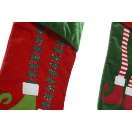 DKD Home Decor Calcetín de Navidad Tradicional Poliéster Rojo y Verde con Elfo 50x27 cm (6 Unidades)