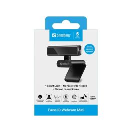 Sandberg Face-ID Webcam Mini Webcam Full HD 1080P con Micrófono y Reconocimiento Facial Compatible con Windows Hello