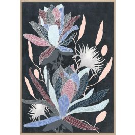 DKD Home Decor Cuadro Moderno de Pared Azul con Diseño de Flores, Material Ps, Juego de 2, 73 x 53 x 4.3 cm
