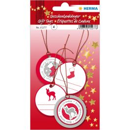 HERMA 15277 Etiquetas regalo Navidad 3D Ø 5 cm Rojas y plateadas, de papel (4 unidades) Precio: 12.89000053. SKU: B1GWSLJN3J