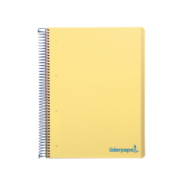 Liderpapel Cuaderno espiral A5 micro wonder tapa plástico 120h 90gr cuadro 5mm 5 bandas 6 taladros color amarillo