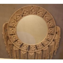 DKD Home Decor Espejo de Pared Cuadrado Boho con Macramé de Algodón Blanco 75x75 cm Precio: 106.50000009. SKU: S3014001