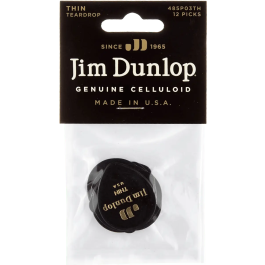 Dunlop Púas Guitarra Genuine Celluloid Teardrop Negro Thin Pack 12 Ud
