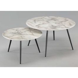 DKD Home Decor Mesita Auxiliar Moderno Blanco Dorado Acero Resina 80 x 45 x 80 cm Set de 2