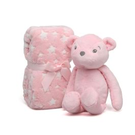 KioKids Oso De Peluche Rosa Con Mantita De Estrellas Para Bebé, 25 cm