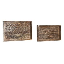 Bandeja Oriental DKD Home Decor Marron Marron Oscuro 27.5 x 7.5 x 43 cm Set de 2